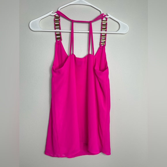 XOXO pink & brass/gold accents, dressy tank top. Size XS. Hot pink with lining. - Picture 3 of 4